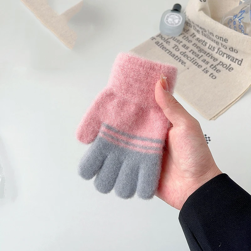 Cute Stripe Winter Kids Girl Boy Knit Gloves Soft Warm Hand Plush Glove Mittens Children Warmer Handwear 2-6 Years Old