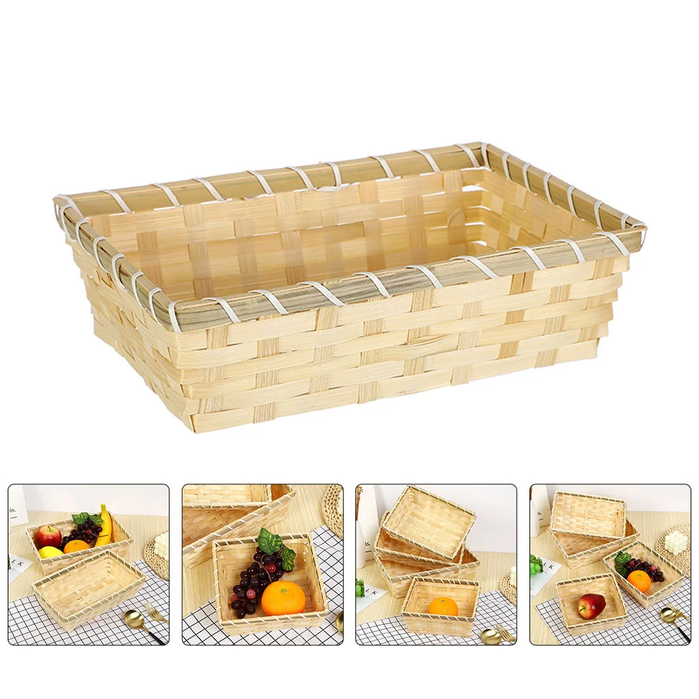 

Fruit Tray Bamboo Basket Woven Containers for Food Storage Baskets Multi-function