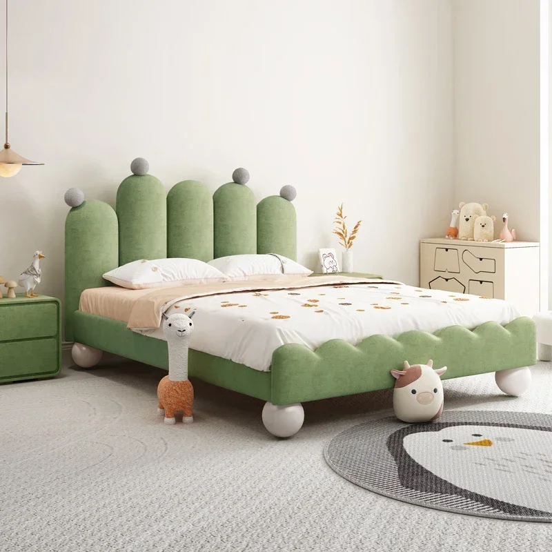 

Solid wood children's bed children's fun cream style fabric personality creative princess cactus