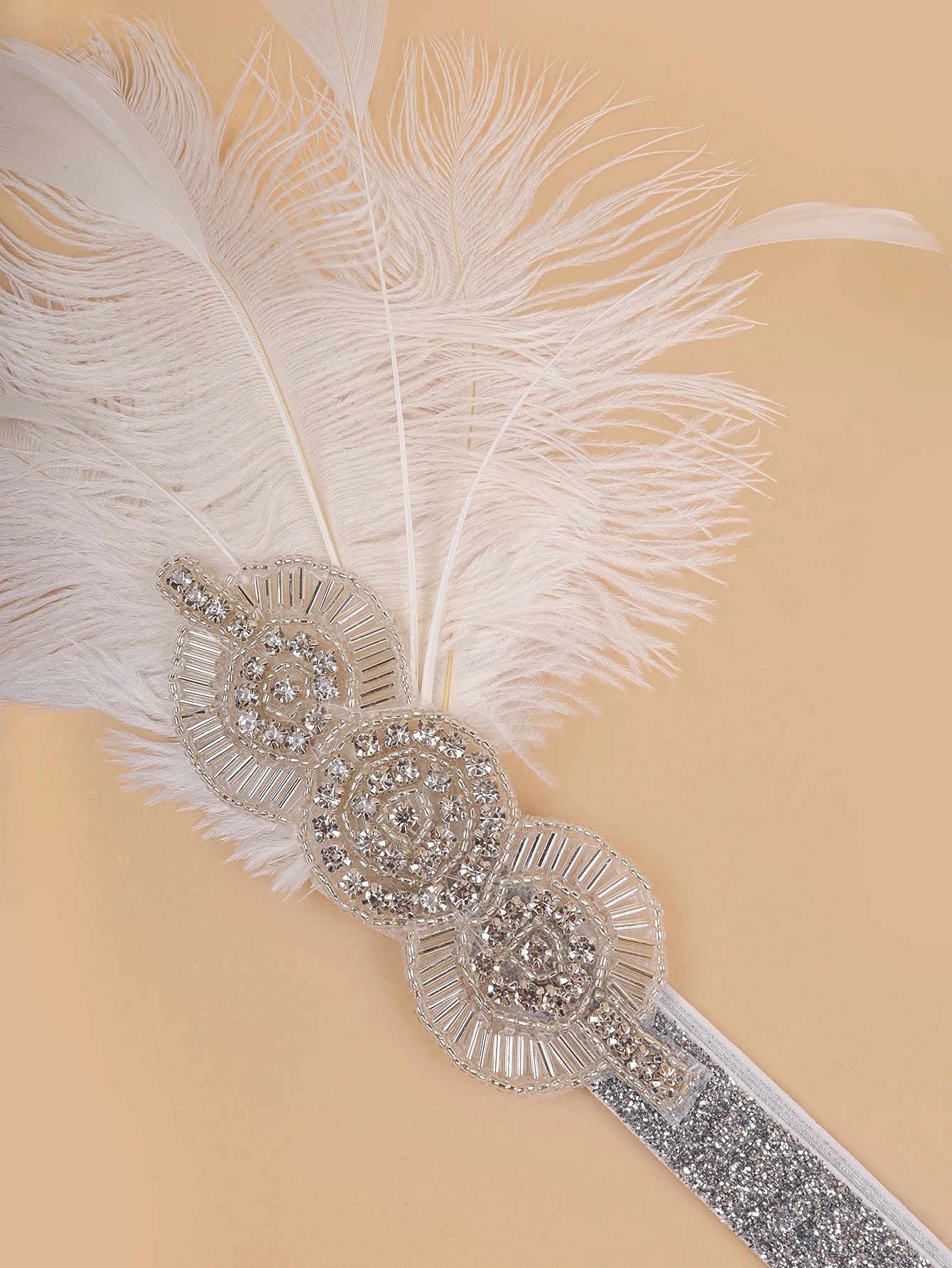 Flapper Feather Headband Hair Accessories Rhinestone Beaded Sequin Hairband for Women Vintage Gatsby Party Headpiece Headwear view 3