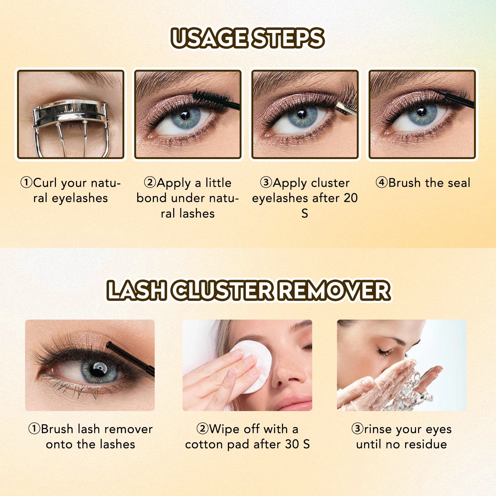 New Gollee 168pcs DIY Cluster Lash Kit 2 IN 1 Bond and Seal 8ml Lasting 3Days Lash Remover Home Use False Eyelash Adhesive Seal