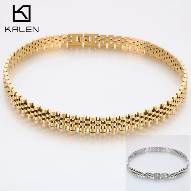 

10MM Stainless Steel Wristband Chain Bracelet Necklace for Women Men Thick Gold Color Tredndy Jewelry Set Homme Luxury Accessory