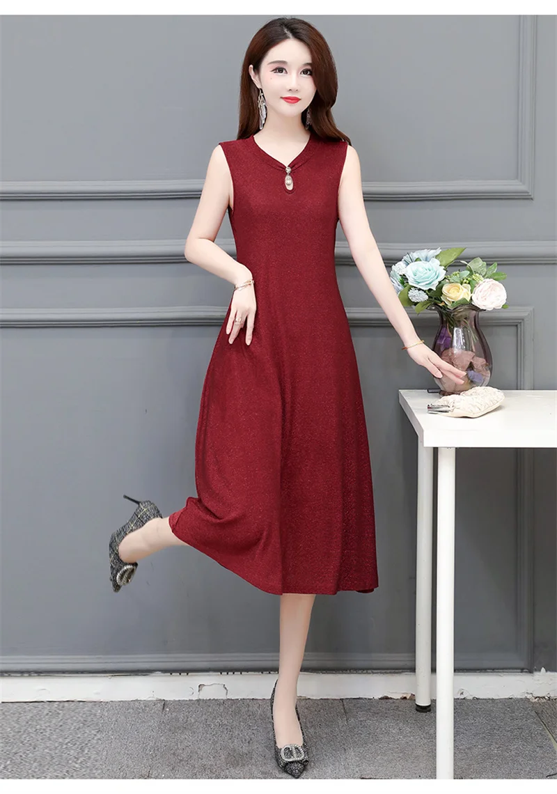 Cheongsam Dress Women's Sleeveless Mid To Long Retro Vest Skirt Plus Size To Cover The Flesh Inner And Outer Long Skirt Trendy