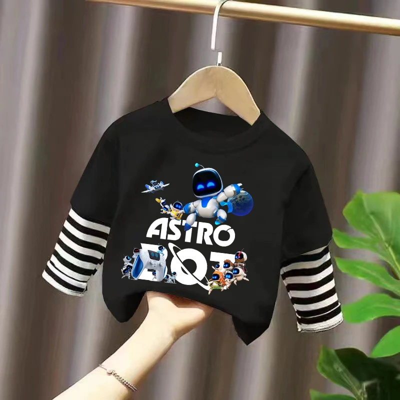 Astro Bot-T-shirt à manches longues et col rond pour garçons, chemises de dessin animé, vêtements de mode, anime mignon, hip hop, Kawaii, jeu, Y