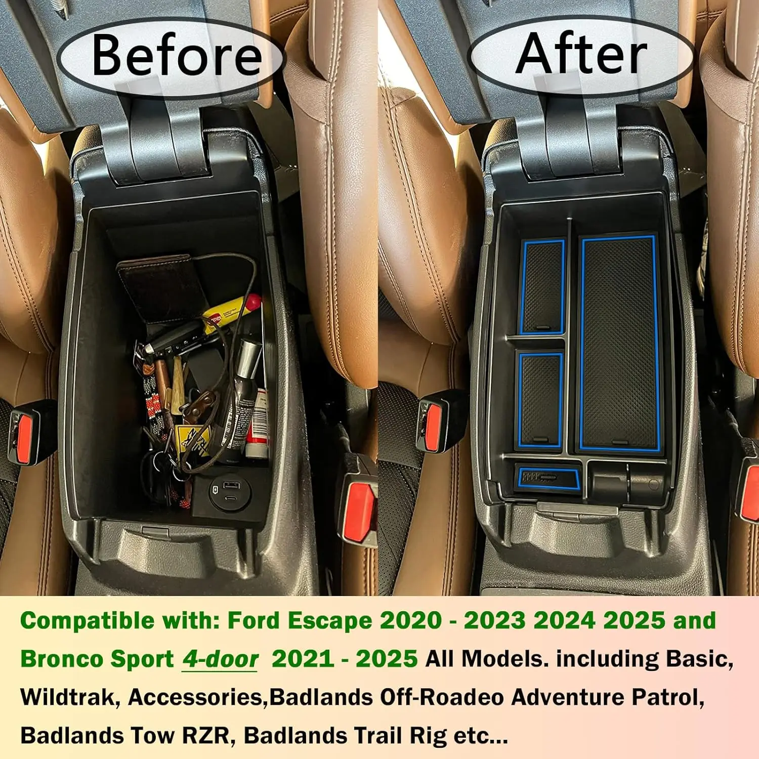 منظم وحدة التحكم المركزية لسيارة Ford Escape 2020 2021 2022 2023-2025 و2021-2024 2025 برونكو ملحقات رياضية مسند الذراع صندوق السيارة