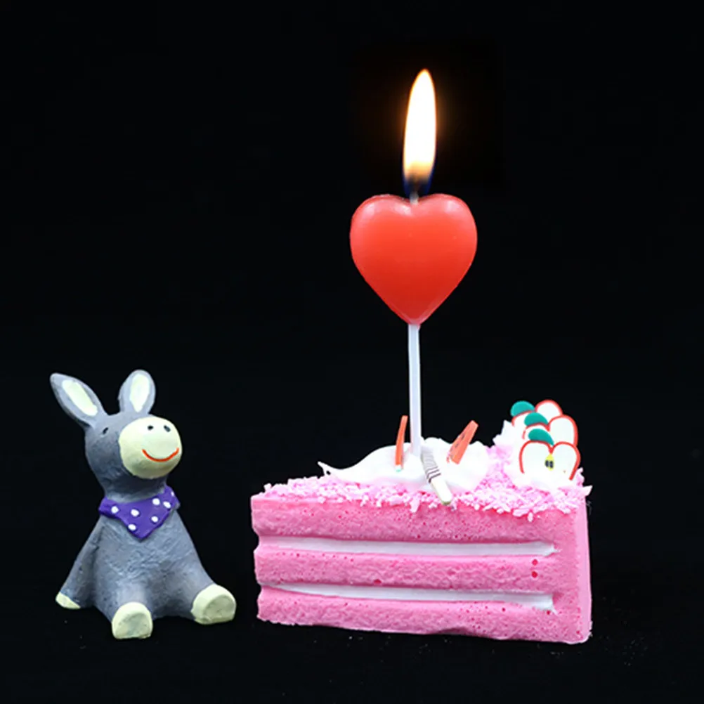 10Pcs Heart Shape Birthday Candles Candy Color Paraffin Cake Decoration Eco Friendly Odorless Non Toxic Party Supplies Toppers