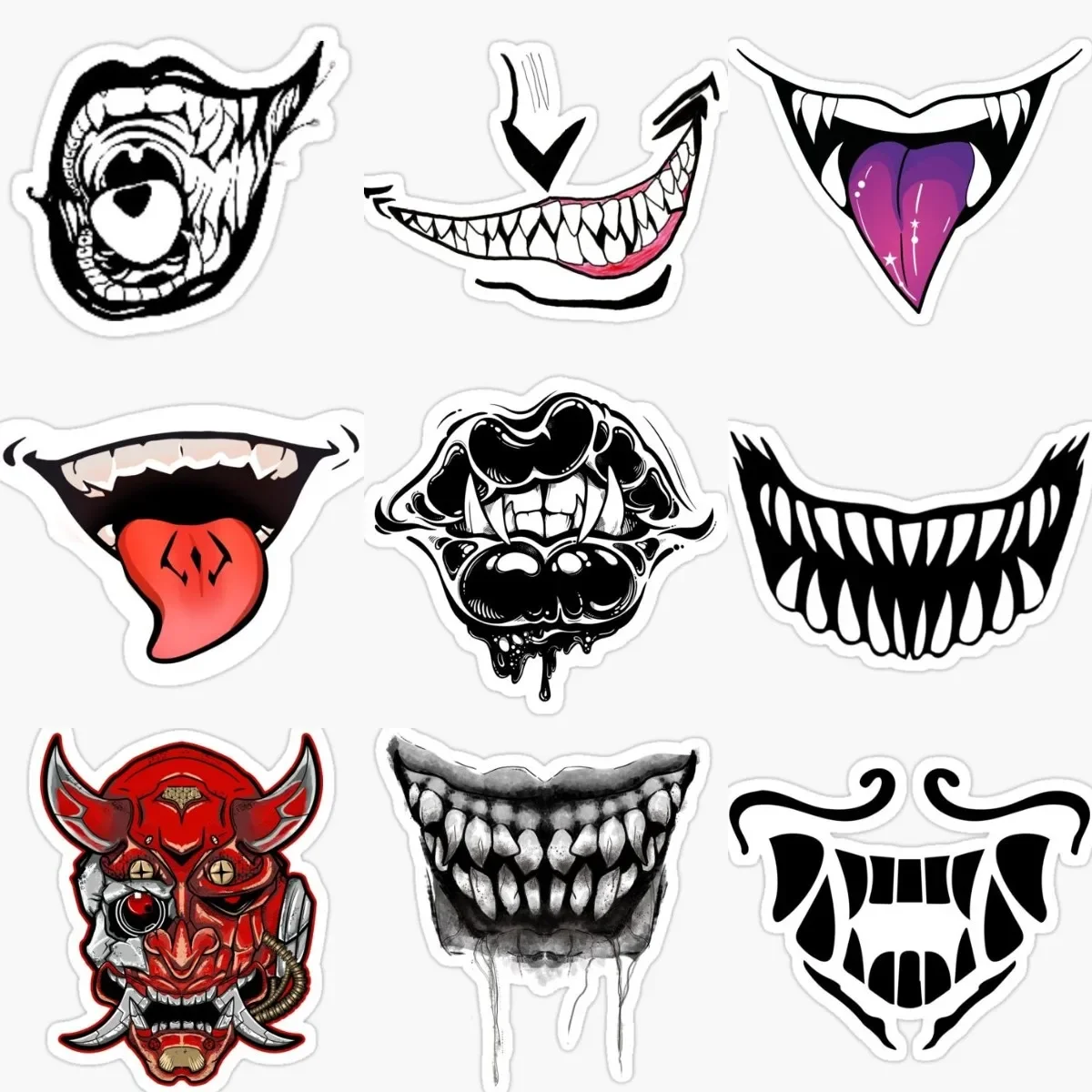 

Terror Demon Mouth Teeth Mask Halloween Creative Stickers Laptop Motorcycle Truck Window Car Table Helmet Off-road Wall Decal