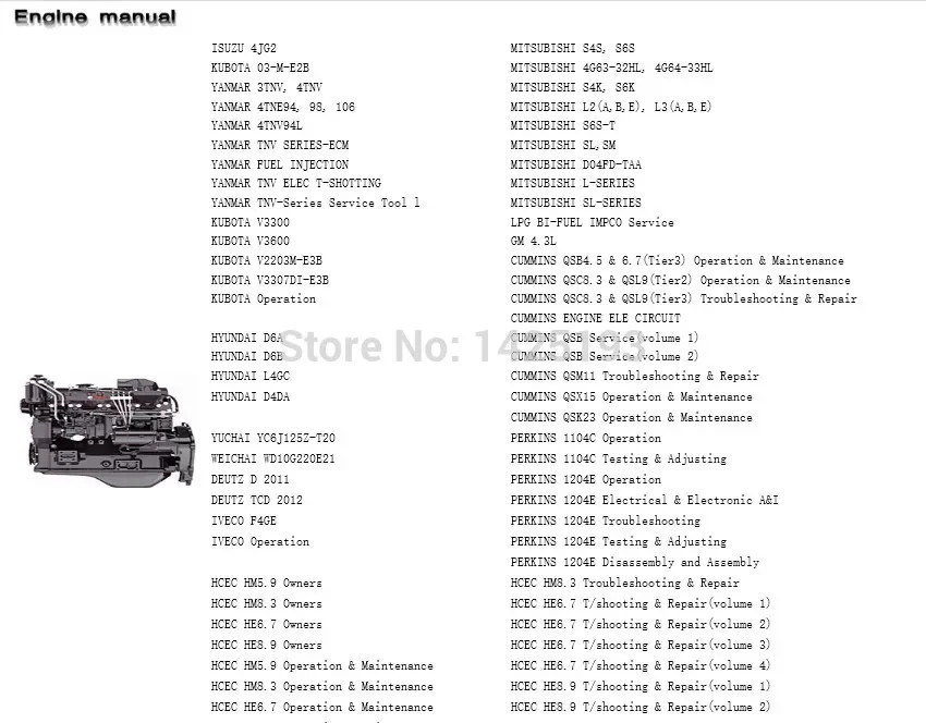 

Construction Equipment - Engines Service Manuals 2021 for Hyundai