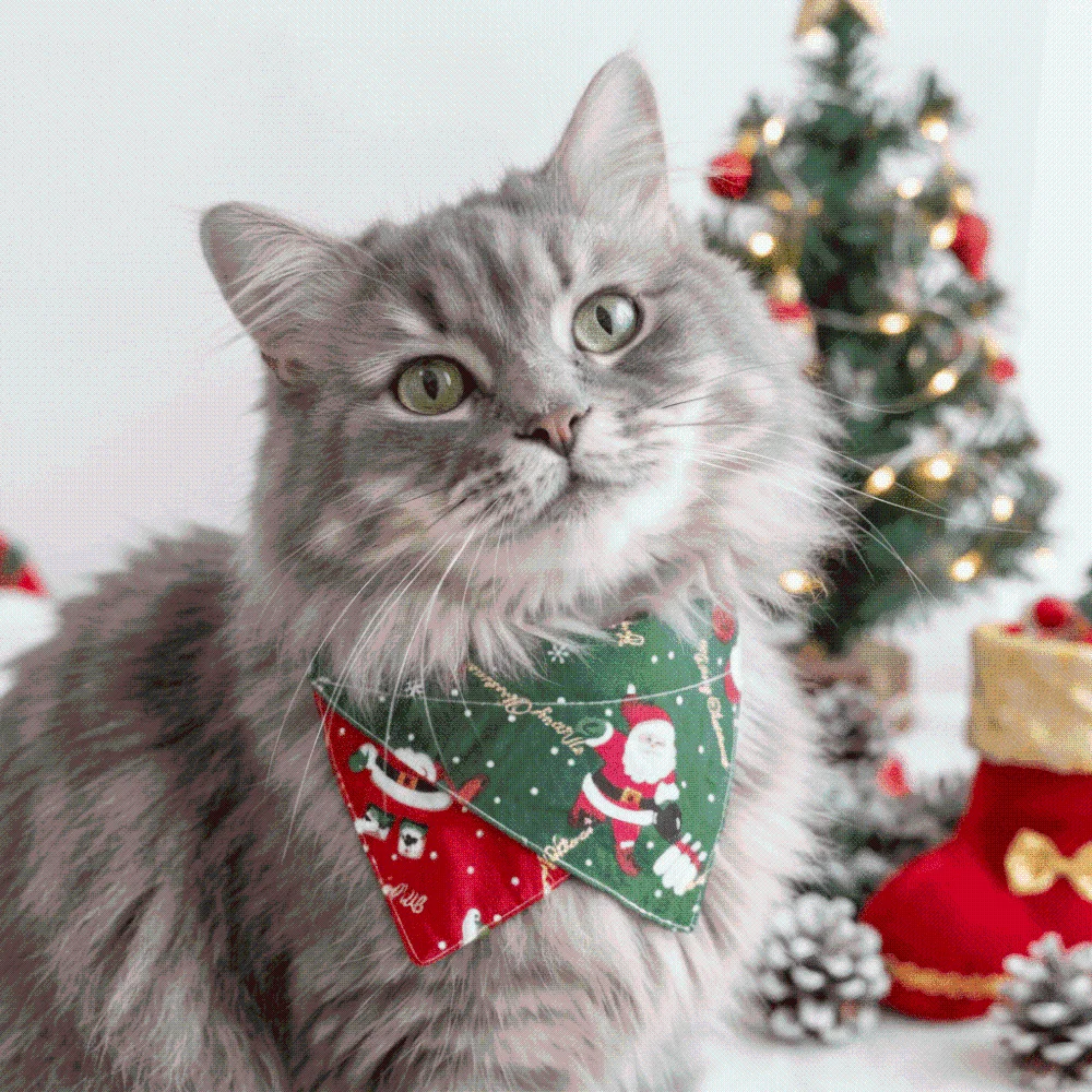 Red Green Christmas Pet Bandana Cartoon Pattern Adjustable Strap Dog Triangle Scarf Soft Fabric Creative Design Xmas Puppy Bib