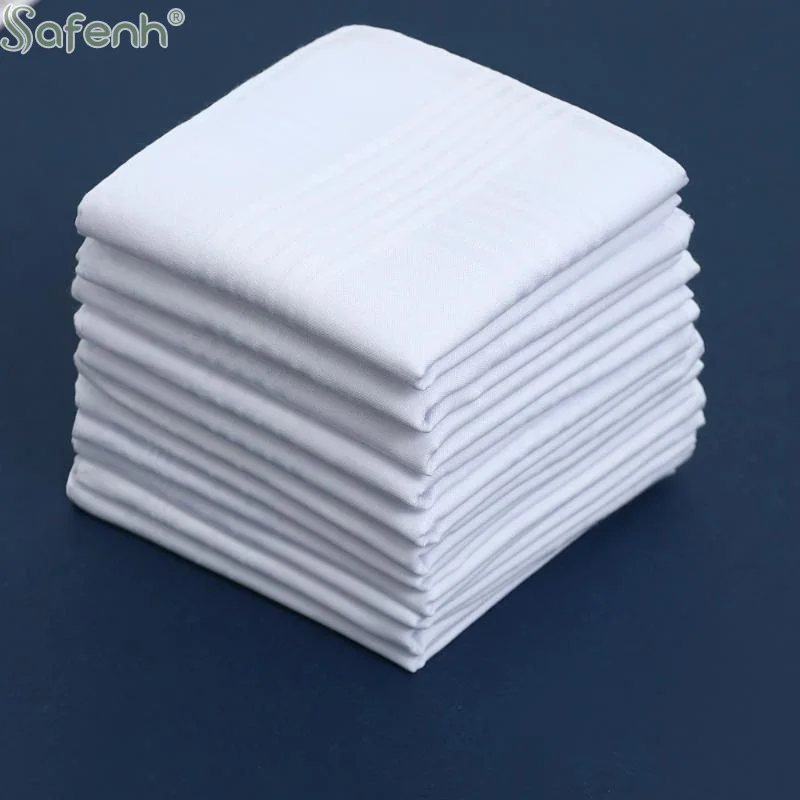 6/12 قطعة مناديل رجالية بيضاء نقية المرأة مناديل عادية من القطن الخالص مناديل جيب رفرف السراويل وشاح