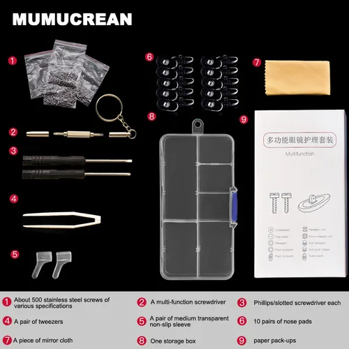 Imagen 2 del producto Almohadillas nasales de silicona para gafas, herramienta de reparación de gafas ópticas de repuesto con destornillador, pinzas, ganchos para las orejas