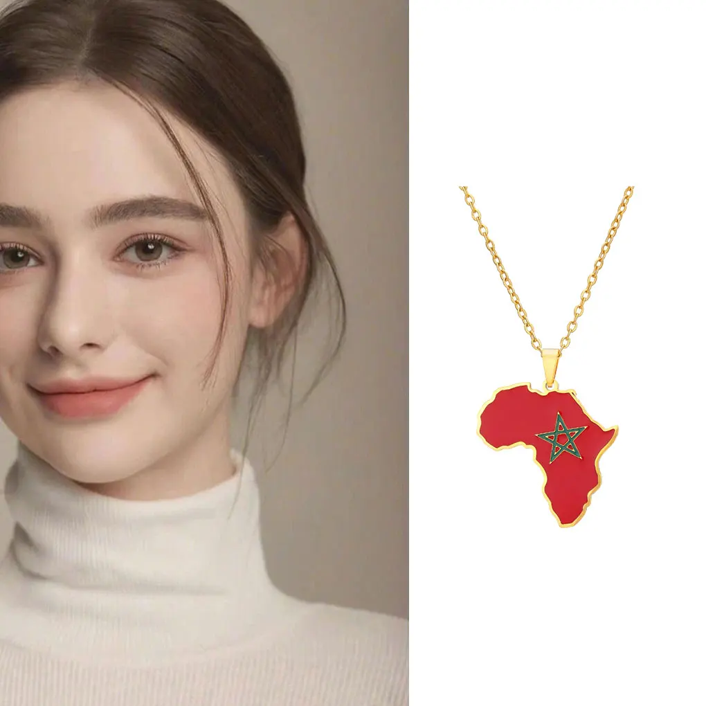 3.8 سنتيمتر الهيب هوب أفريقيا قلادة على شكل خريطة قلادة مجوهرات المغرب خريطة العلم قلادة قلادة الإكسسوارات الأنيقة