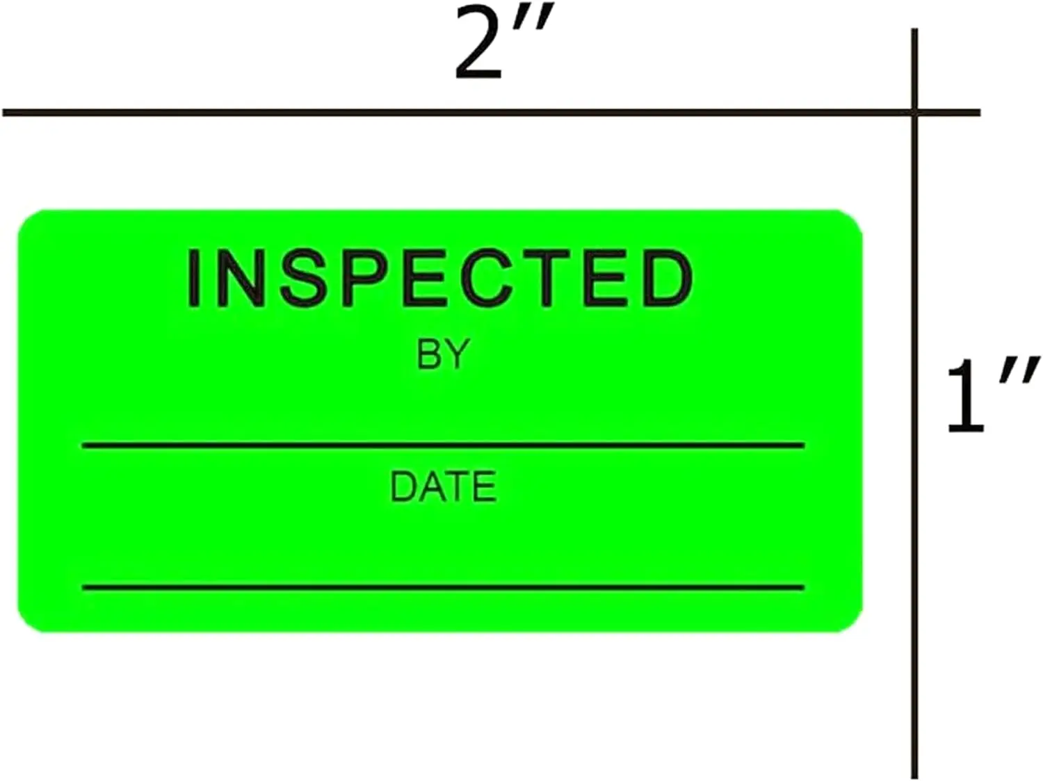 500 PCS 1 * 2 inch "Inspected by" Rectangle Labels Quality Control Inventory Labels Green labels Fluorescent Square Stickers
