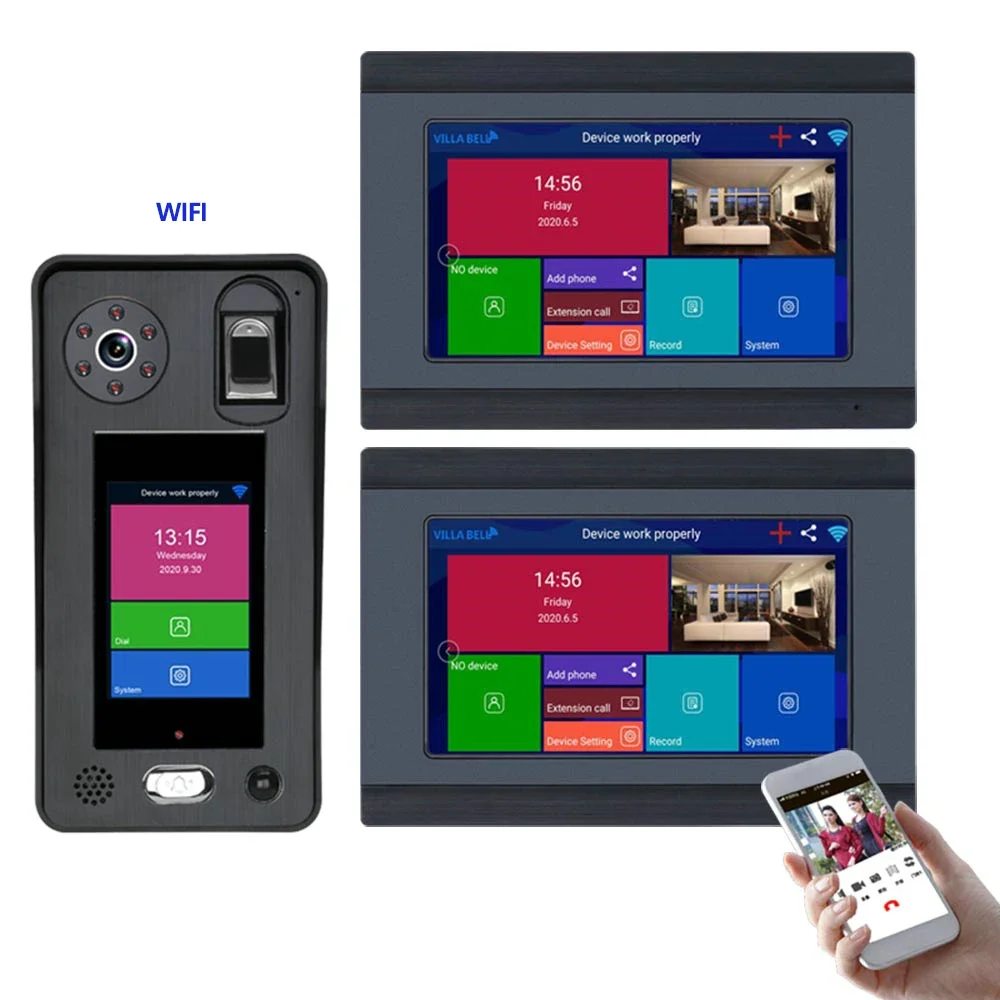 7 inch Wireless WIFI Video Door Phone Intercom System 1080P  Smart Doorbell 500 Fingerprints  Face Recognition unlock