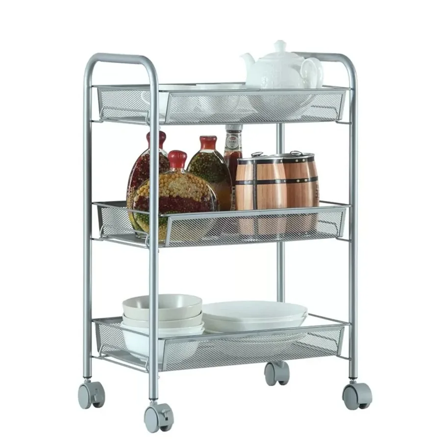 

3-Tier Rolling Metal Utility Cart with Wheels Storage Cart for Office Kitchen