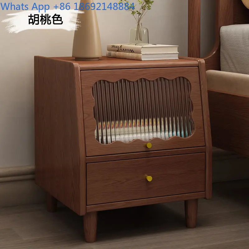 Solid Wood Nightstand Modern Minimalist Small Home Bedroom Mid Century Walnut Color Master Bedroom Cabinet