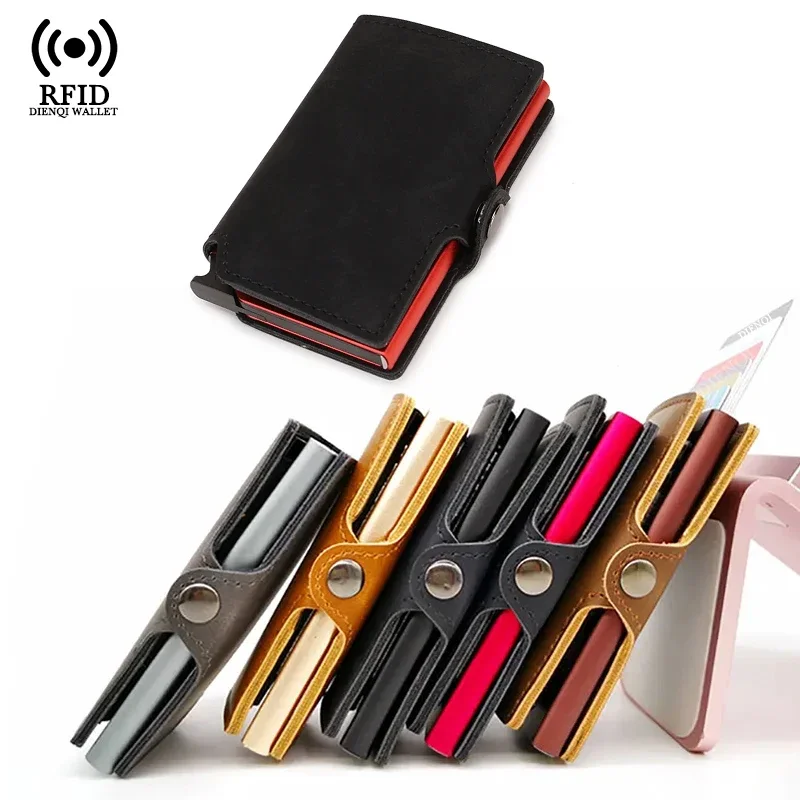 

Men's Slim Business Card Holders Rfid Blocking Smart Wallet Trifold Slim Metal Pop Up Card Case ID Cardholder Wallets Men Women