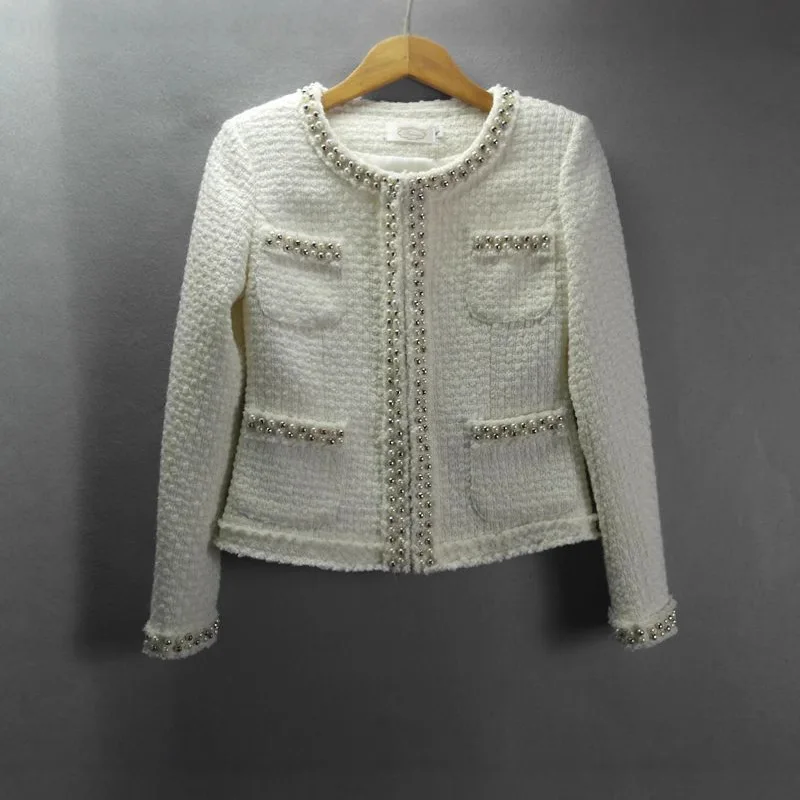 Women's nail bead coarse tweed short jacket 2025 autumn and winter small fragrance style top