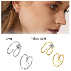 2Pcs 20G Double Hoop Nose Ring for Single Piercing Surgical Steel Nose Rings Hoops Nose Rings for Women Spiral Nose Ring Hoop