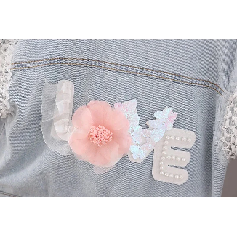 2024 New Fashion Letter Flower Denim Jackets For Girls Coat Spring Autumn Baby Kids Outerwear Children Clothing 6 Months-5 Years