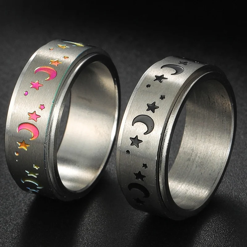 

Cool Stainless Steel Rotatable Men's Moon Star Fingertip Ring Pressure Resistant Anxiety Resistant Metal Rotator