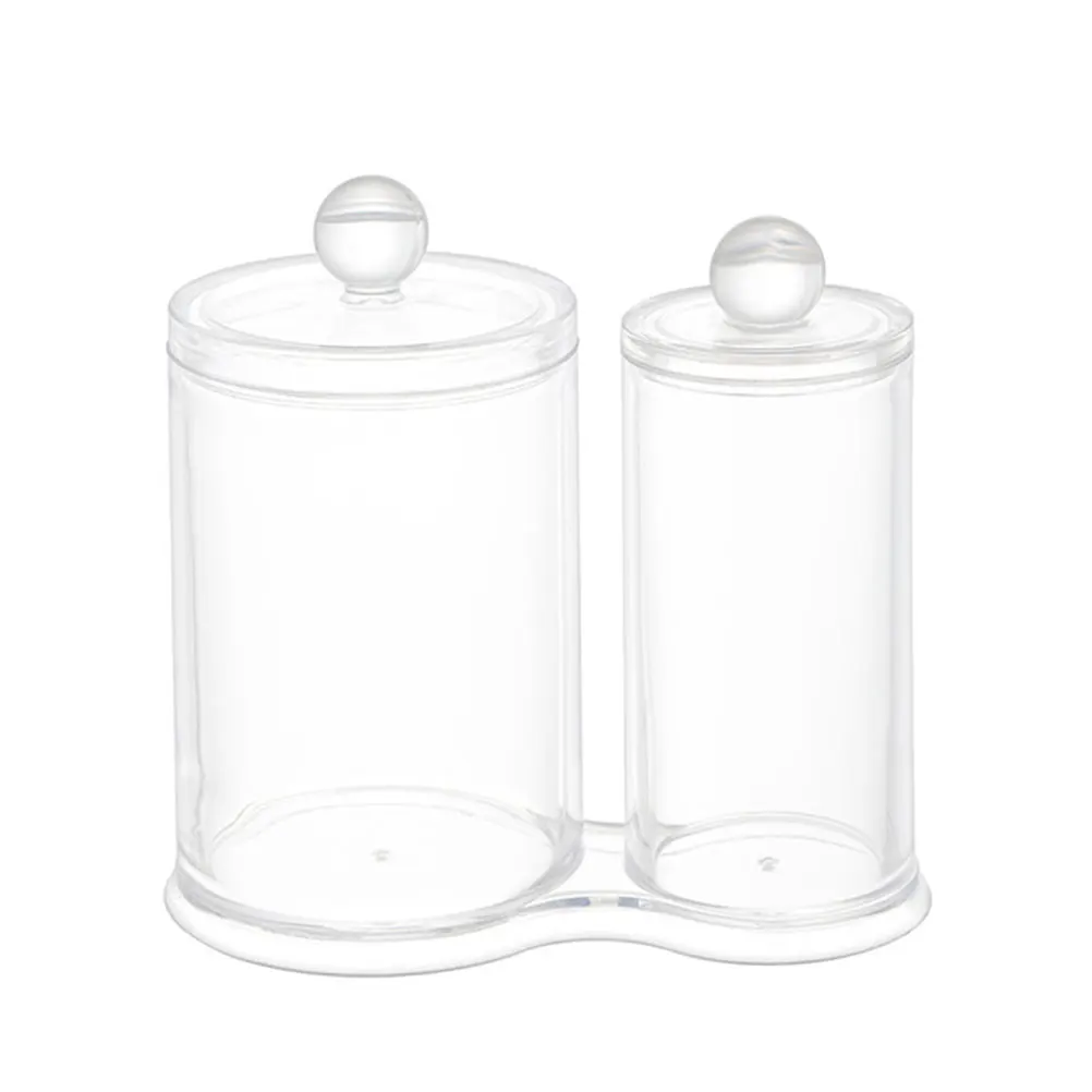 

Transparent Acrylic Cotton Balls Holder Protective Lid Dust Double Compartment Practical Storage Box Bathroom