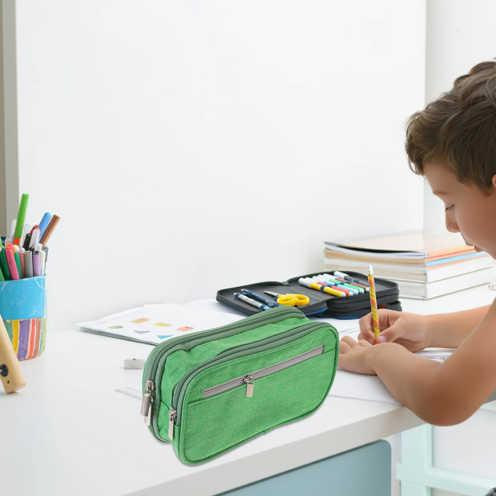 3 Layers Large Capacity Portable Pen Pouch Zipper Storage Case Simple Design Multi-Function Organizer School Stationery Supplies