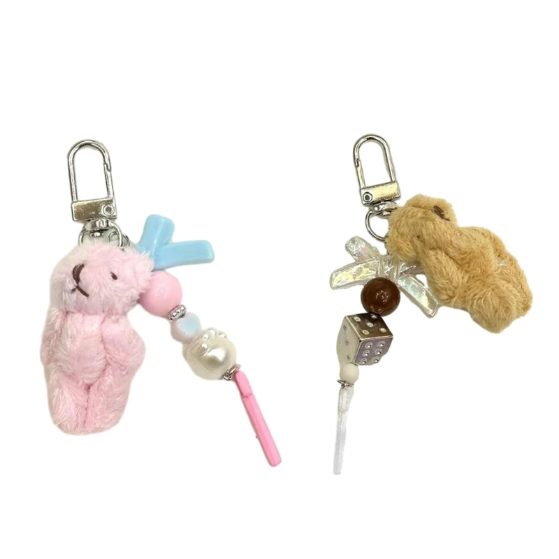 Bowknot Beaded Little Bear Dolls Bag Keychain Interesting Plush Keys Chain