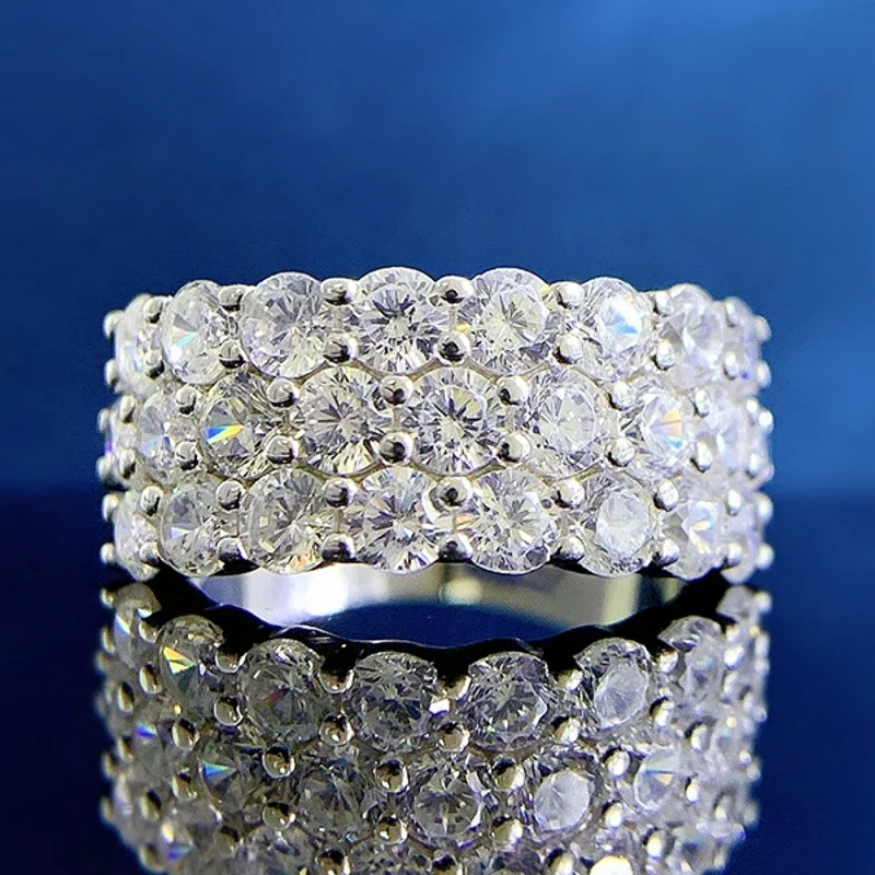 

Luxury Ring 925 Sterling Silver Full Round Simulated Moissanite Diamond Wedding Engagement Ring Fine Jewelry Gift Wholesale