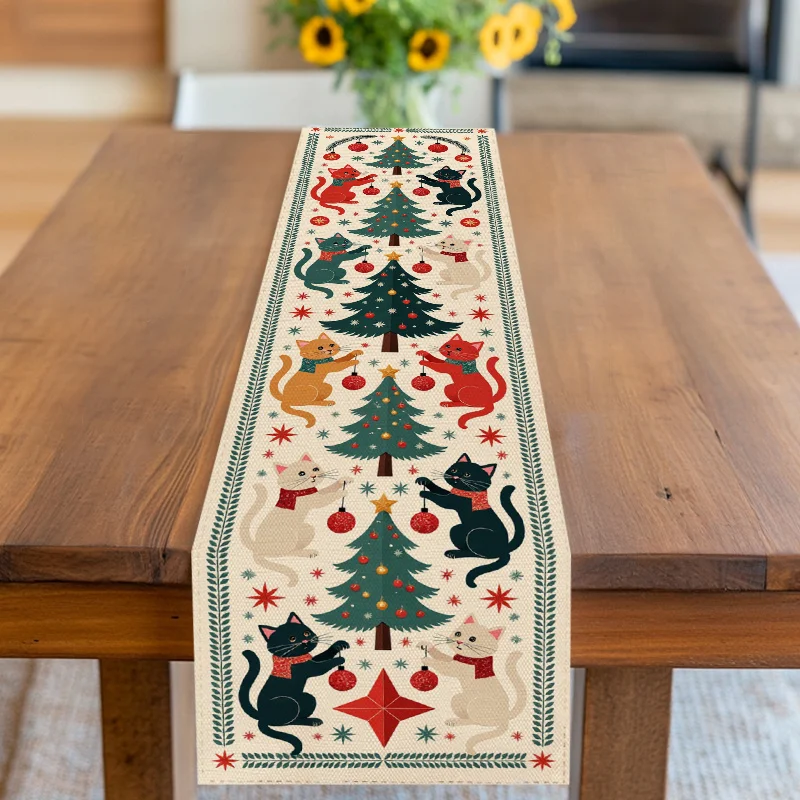 JIT Black White Daisy Pattern 2D Flat Print Table Runner - Fresh Home Decor Dining Room Table Decoration Gentle Charming Stylish