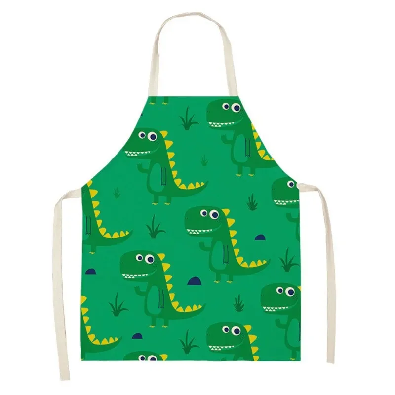 Little Dinosaur Pattern Linen Apron Kitchen Home Sleeveless Overcoat Household Adult Children Cleaning Gift Anti-Fouling Apron