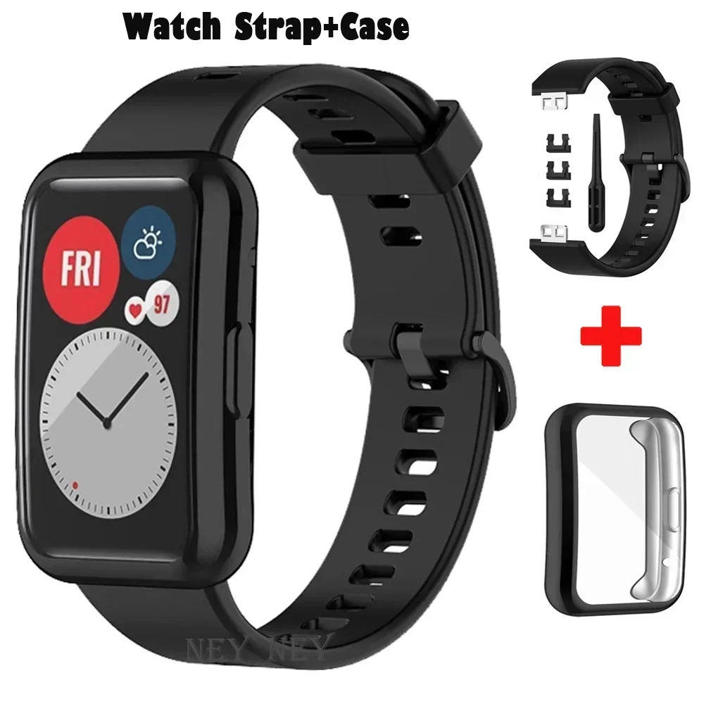 TPU Case+Silicone Band For Huawei Watch FIT Strap Smartwatch wrist Sport bracelet Smart watchband+cover fit watch Accessories
