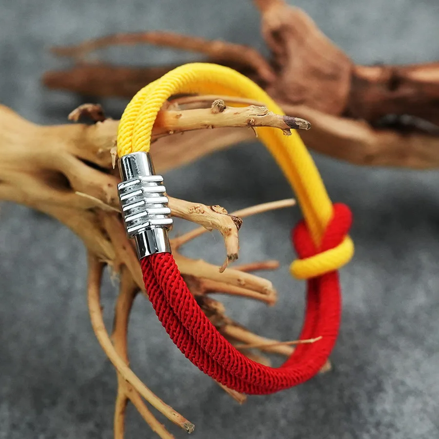 Braided Rope Bracelets for Men Magnetic Clasp Adjustable Knot Rope Braclet Red Yellow Two Color Braslet Survival  Jewelry