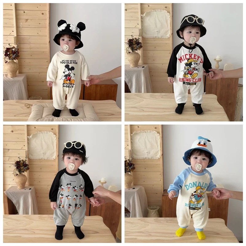

Disney Autumn Newborn Baby Boys Long Sleeve Rompers Cartoon Mickey Mouse Donald Duck Print Girls Clothes Cotton Infant Jumpsuit