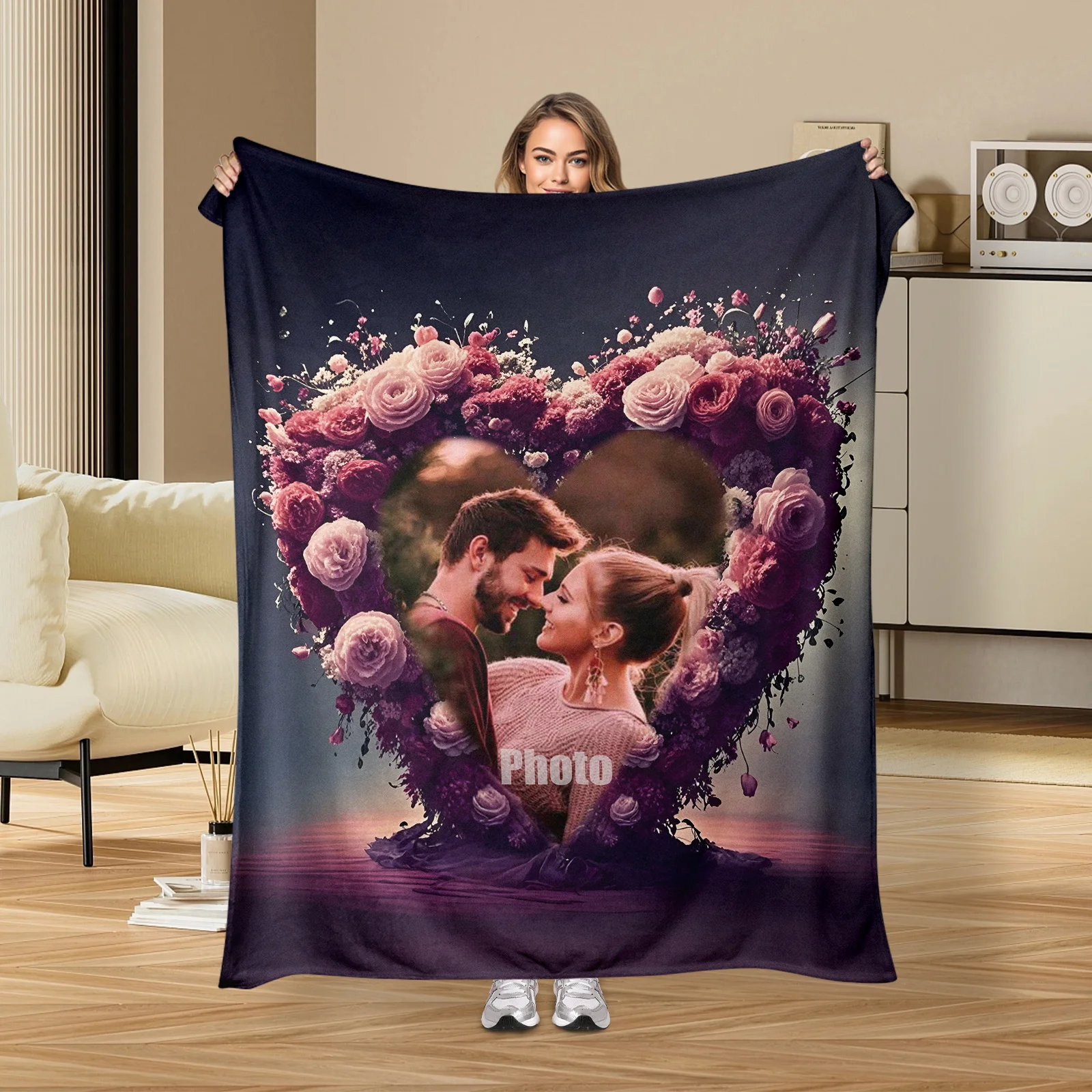 

Custom Flower Heart Petal Love Theme Cozy Blanket For Romantic Home Decor And Thoughtful Gift Ideas