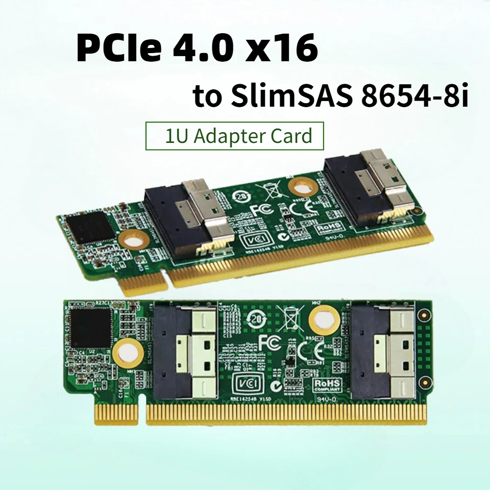 Brand New High Speed SFF-8654 8i To Pcie 4.0 X16 External Extension Card Adapters SFF-8654 Expansion Card Computer For 1U Server