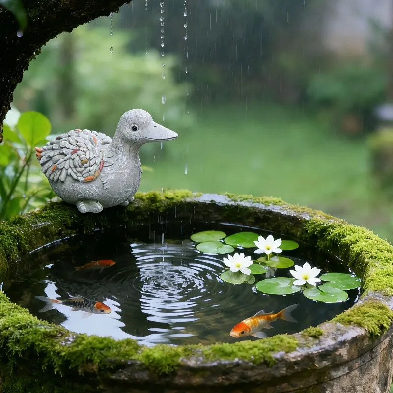 Simulation Resin Duck Sculpture Ornaments Outdoor Garden FlowerPot Micro Landscape Ornament Outdoor Fish Pond Landscaping Crafts