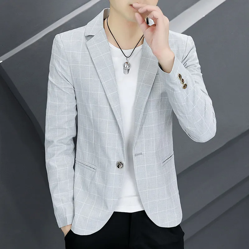 

Повседневный мужской костюм в клетку: модный корейский стиль, молодежный, стильный, индивидуальный, осенняя верхняя одежда