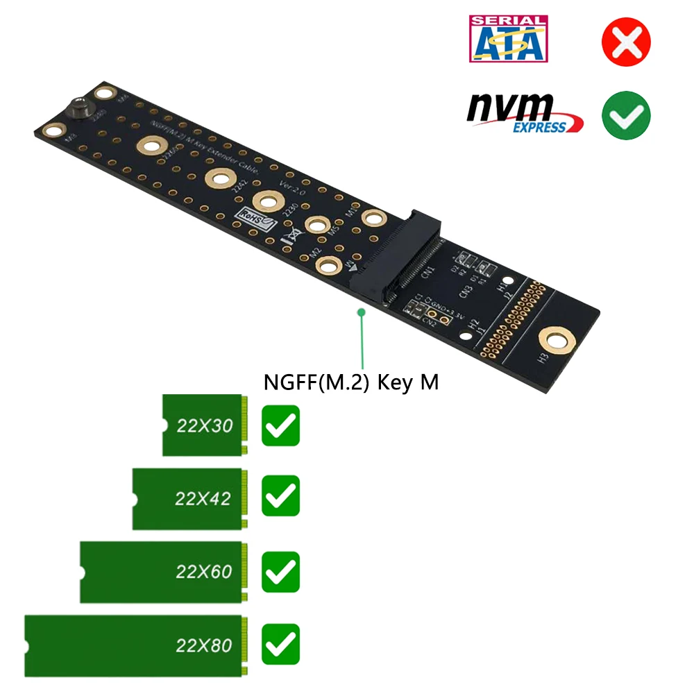 Удлинительный кабель M.2 NVMe SSD Riser Cable M2 Extender PCIe 3.0 X4 Полноскоростной Riser Cable NGFF M.2 to KEY-M Riser Card Solid Drive