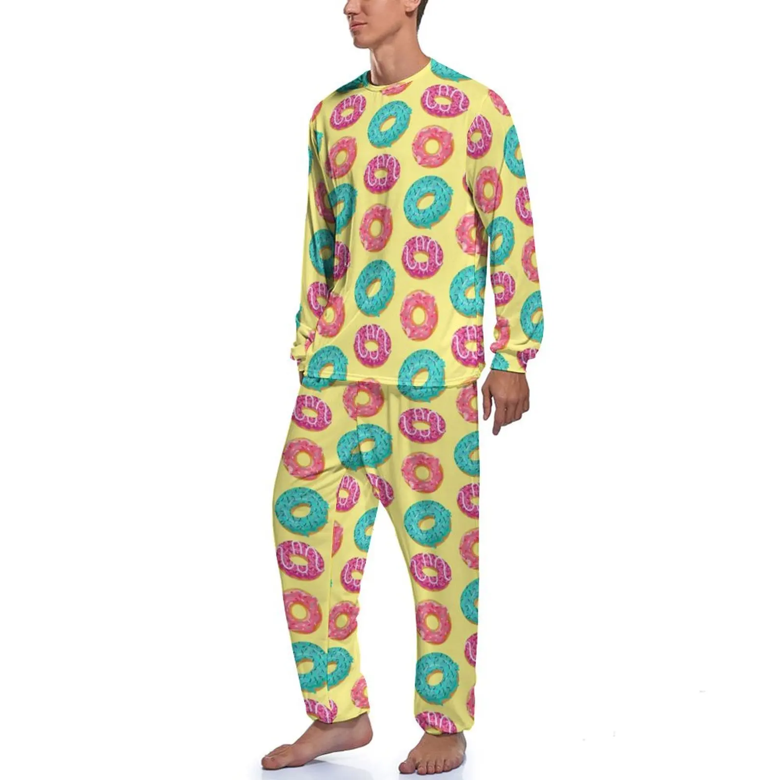 Sprinkled Doughnut Pajamas Autumn Colorful Cartoon Food Bedroom Home Suit Male 2 Piece Graphic Long Sleeve Kawaii Pajama Sets