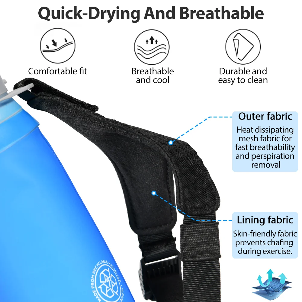 500ml Ultra Lightweight Foldable Wristband Water Bottle Outdoor Sports Water Bag Running Fixed Anti Slip TPU Soft Water Bottle