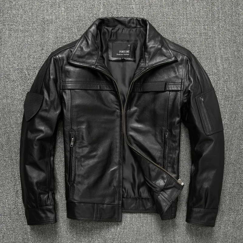 

Top-grain cowhide leather men's plus-size casual coat with cotton