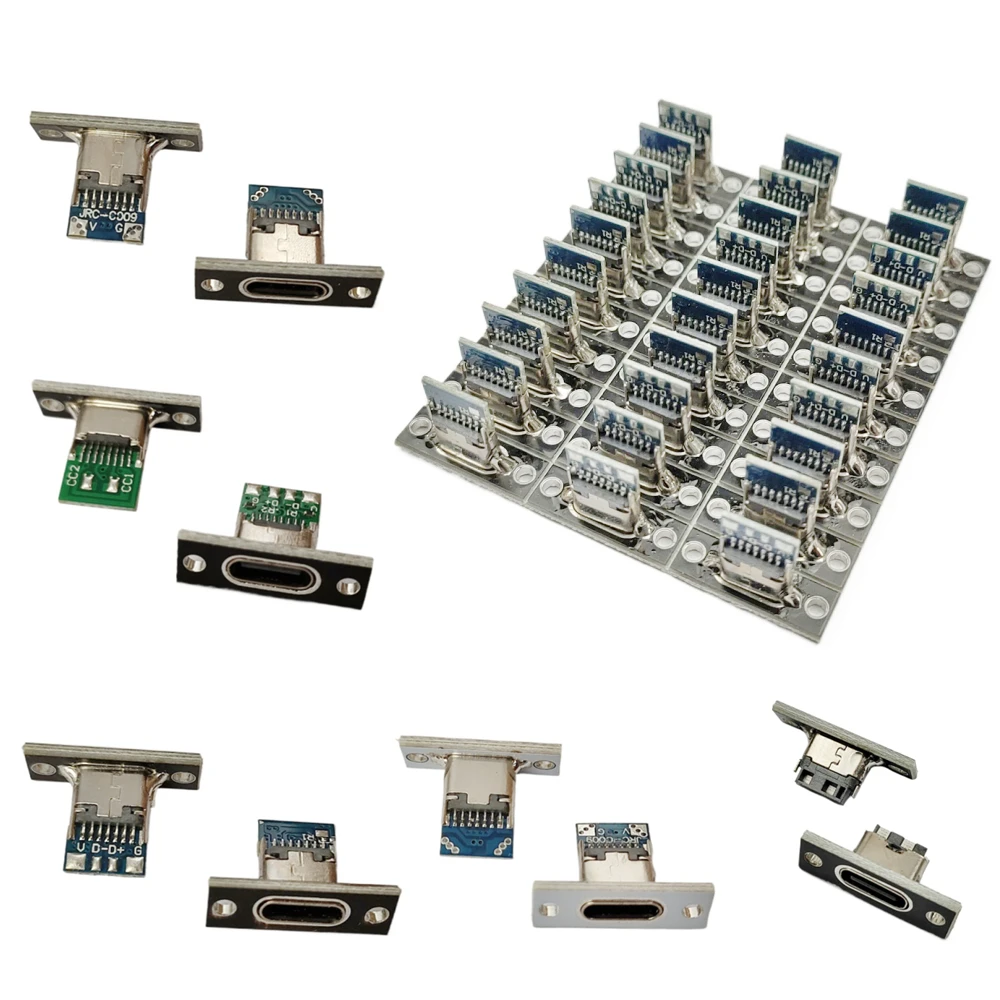 1-10pcs USB 3.1 Type C Socket With Screw Fixing Plate Type-C USB Jack 3.1 Type-C 2Pin 4Pin 5Pin 6Pin Female Connector Jack