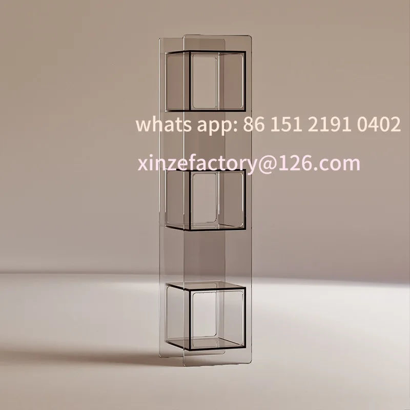 

Customizable light luxury transparent bookcase, living room home multi-layer simple solid wood floor shelf, integrated small boo