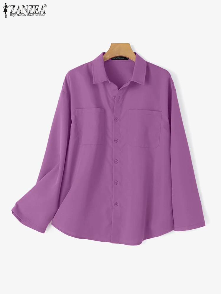 ZANZEA-Chemisier à Manches sulfet Col Rabattu pour Femme, Chemise Élégante et Décontractée, à lèvent, de Couleur Unie, Mode Coréenne, Collection Automne 2024