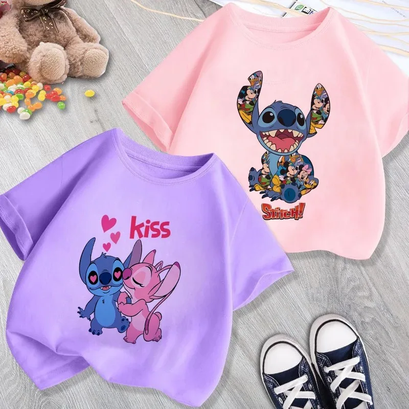 

Cartoon Stitch Print Boys Girls T Shirt Summer Children Kids Clothes Shorts Sleeve O-Neck Disney Tops Tees Dropshipping