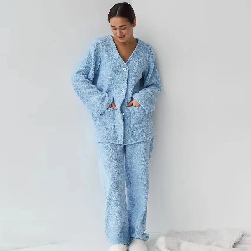 

New Loose Snowflake Fce Casual Top And Pants Set Home Clothes V-ne Long Sve Autumn Season Women's Home Faion