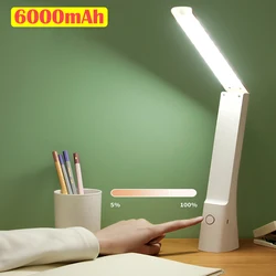 Lâmpada de mesa LED recarregável, USB dobrável branco, luz do livro de leitura, proteger os olhos, lâmpada de mesa, luz noturna, bateria 18650, 6000mAh