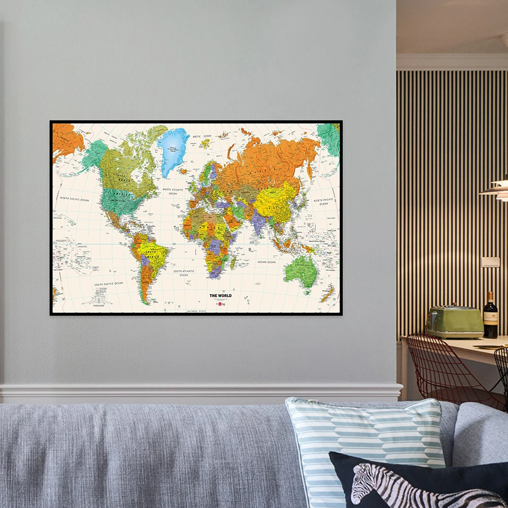 59*42 cm Mappa del mondo da parete Poster vintage Stampe Modern Wall Art Canvas Painting Immagine per l'educazione Home Office Materiale scolastico