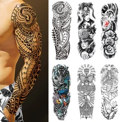 Pegatina de tatuaje de brazo grande para hombres y mujeres, Tatuajes Temporales de manga completa, tatuaje falso de pez, Lobo, Tigre, arte corporal impermeable